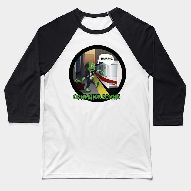 Commuter Zombie (black) Baseball T-Shirt by Colleen Regin